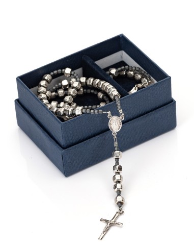 Sterling Silver Hematite Rosary Necklace Bracelet Set