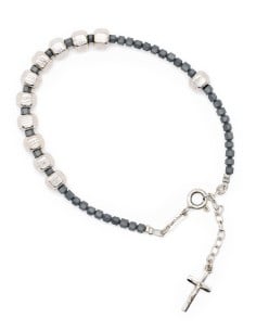 Sterling Silver Hematite Rosary Necklace Bracelet Set