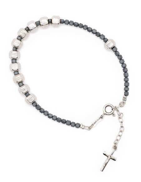 Sterling Silver Hematite Rosary Necklace Bracelet Set