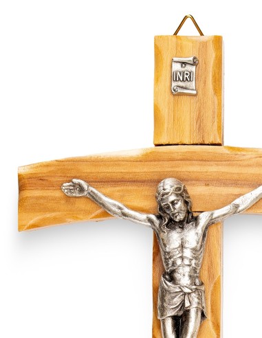 Olive Wood Curved Crucifix Carved Edges