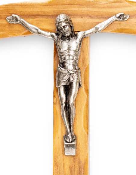 Olive Wood Curved Crucifix Carved Edges