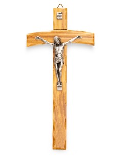 Olive Wood Curved Crucifix Carved Edges