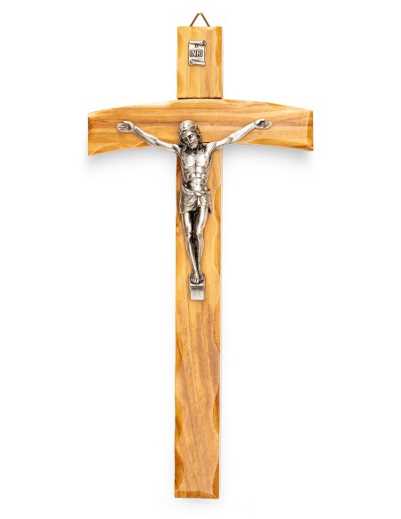 Olive Wood Curved Crucifix Carved Edges