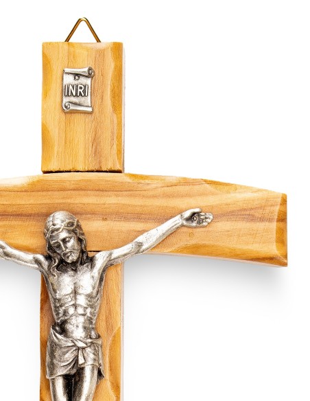 Olive Wood Curved Crucifix Carved Edges