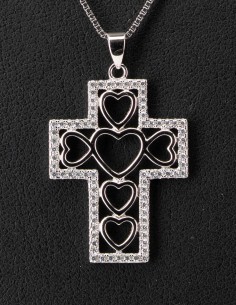 Sterling Silver Hearts Cross Zircons Necklace 2