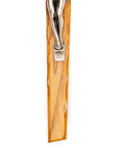 Olive Wood Crucifix Angled Carved Edges Halo
