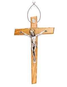 Olive Wood Crucifix Angled Carved Edges Halo 2