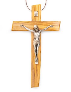 Olive Wood Crucifix Angled Carved Edges