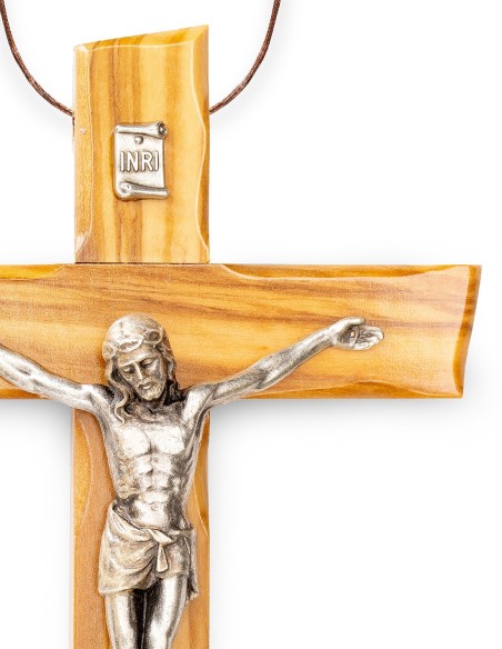 Olive Wood Crucifix Angled Carved Edges