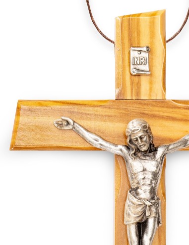 Olive Wood Crucifix Angled Carved Edges