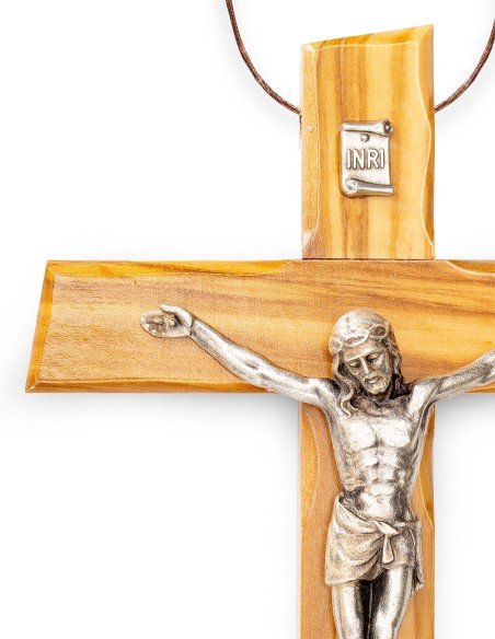 Olive Wood Crucifix Angled Carved Edges