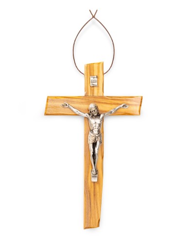 Olive Wood Crucifix Angled Carved Edges