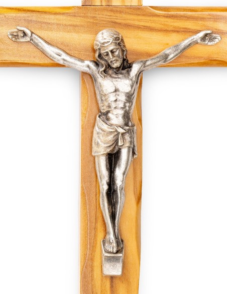 Olive Wood Crucifix Angled Carved Edges