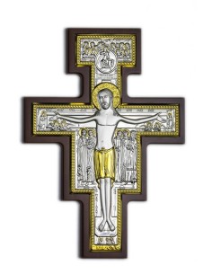 Sterling Silver Bilaminate San Damiano Crucifix Gold Details