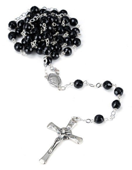 Sterling Silver Faceted Black Onyx Rosary