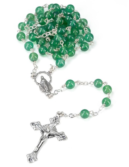 Sterling Silver Green Agate Rosary