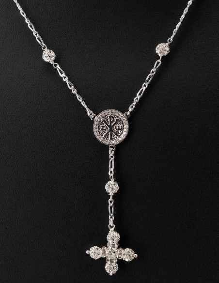 Sterling Silver Crystal Rosary Necklace