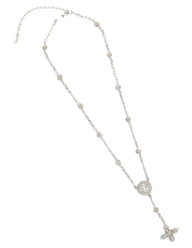 Sterling Silver Crystal Rosary Necklace