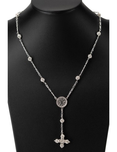 Sterling Silver Crystal Rosary Necklace