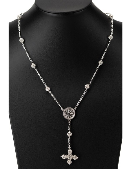 Sterling Silver Crystal Rosary Necklace