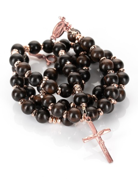Rose Gold Plated Sterling Silver Wood Hematite Rosary
