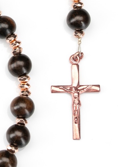 Rose Gold Plated Sterling Silver Wood Hematite Rosary