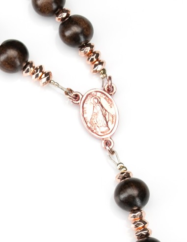 Rose Gold Plated Sterling Silver Wood Hematite Rosary