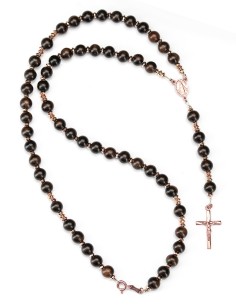 Rose Gold Plated Sterling Silver Wood Hematite Rosary 2