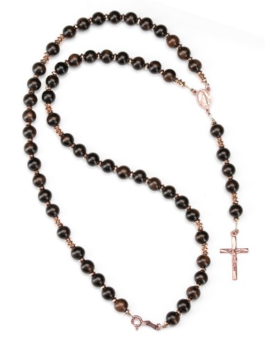 Rose Gold Plated Sterling Silver Wood Hematite Rosary