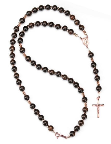 Rose Gold Plated Sterling Silver Wood Hematite Rosary