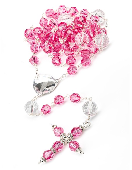 Large Pink Clear Crystal Rosary