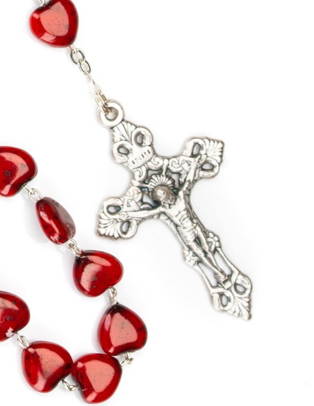 Red Glass Heart Rosary