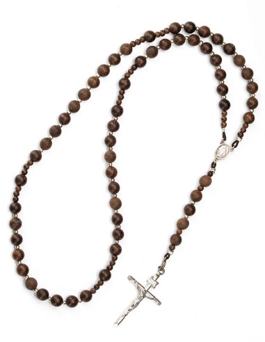 Sterling Silver Wooden Elastic Rosary