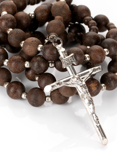 Sterling Silver Wooden Elastic Rosary