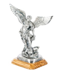 Sterling Silver Resin St. Michael the Archangel Olive Wood Base Statue 2