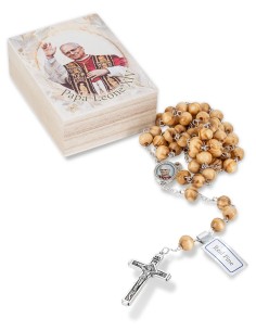 Pope Leo XIV Wooden Rosary Box Set