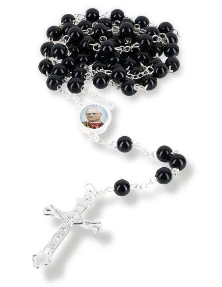 Pope Leo XIV Black Glass Rosary