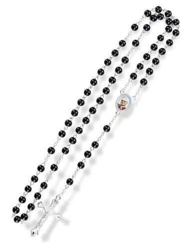 Pope Leo XIV Black Glass Rosary