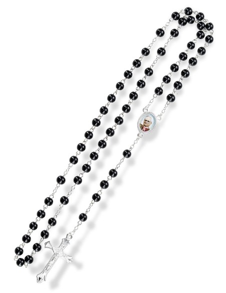 Pope Leo XIV Black Glass Rosary