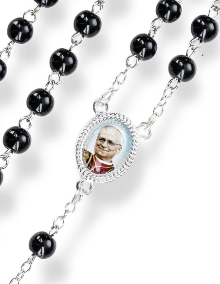 Pope Leo XIV Black Glass Rosary