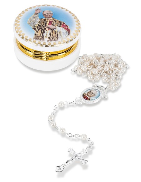 Pope Leo XIV Glass Rosary Necklace Box Set