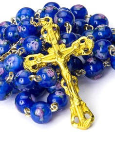 Gold Plated Blue Murano Glass Rosary
