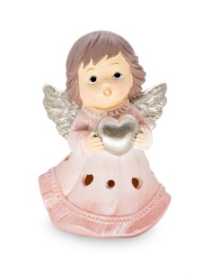 Pink Angel Silver Heart Luminous Figurine