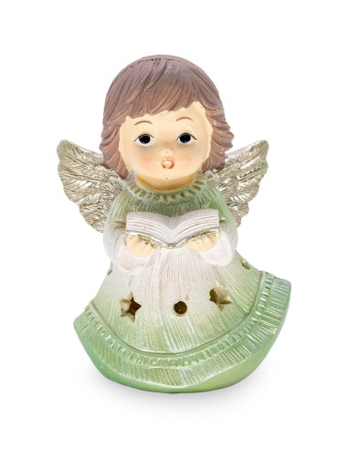 Green Reading Angel Lighting Figurine