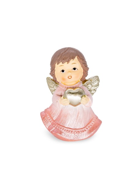 Pink Angel Silver Heart Figurine