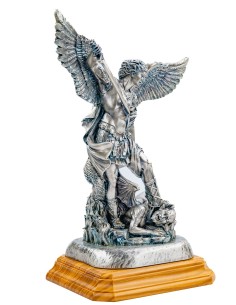 Sterling Silver Plated St. Michael the Archangel Olive Wood Base Large Statue 2