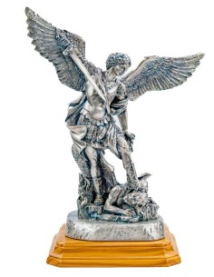 Sterling Silver Plated St. Michael the Archangel Olive Wood Base Large Statue