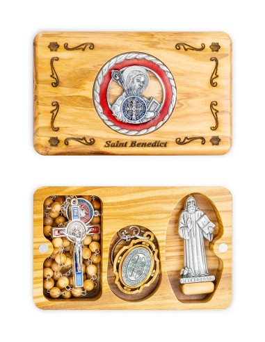 Olive Wood Rosary St. Benedict Collection Box Set