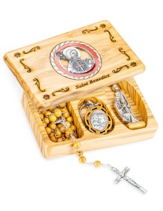 Olive Wood Rosary St. Benedict Collection Box Set