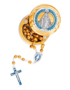 Olive Wood Rosary Virgin Mary Miraculous Collection 2-Piece Box Set